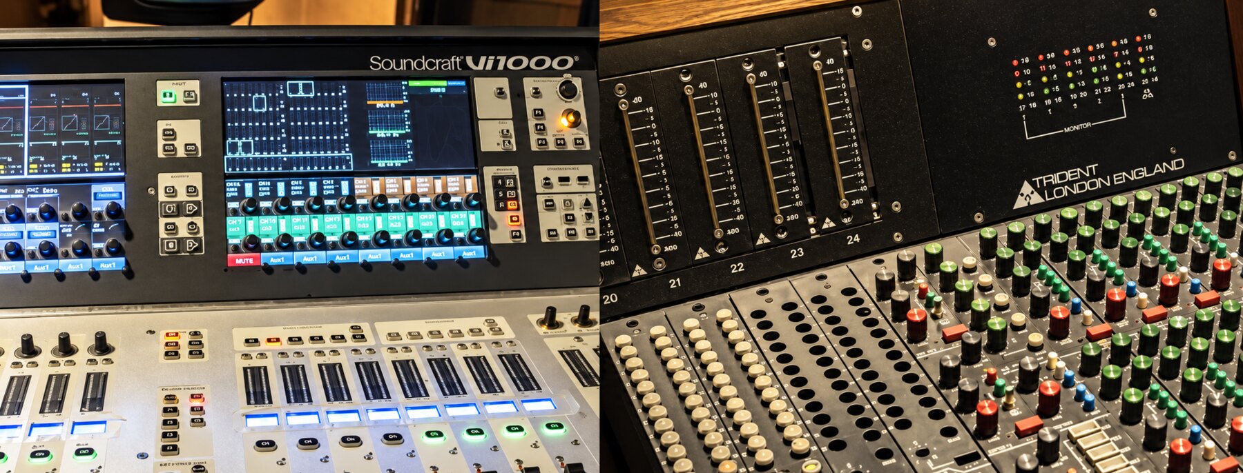 Soundcraft Vi1000 and Trident recording consoles at Studio Lokananta